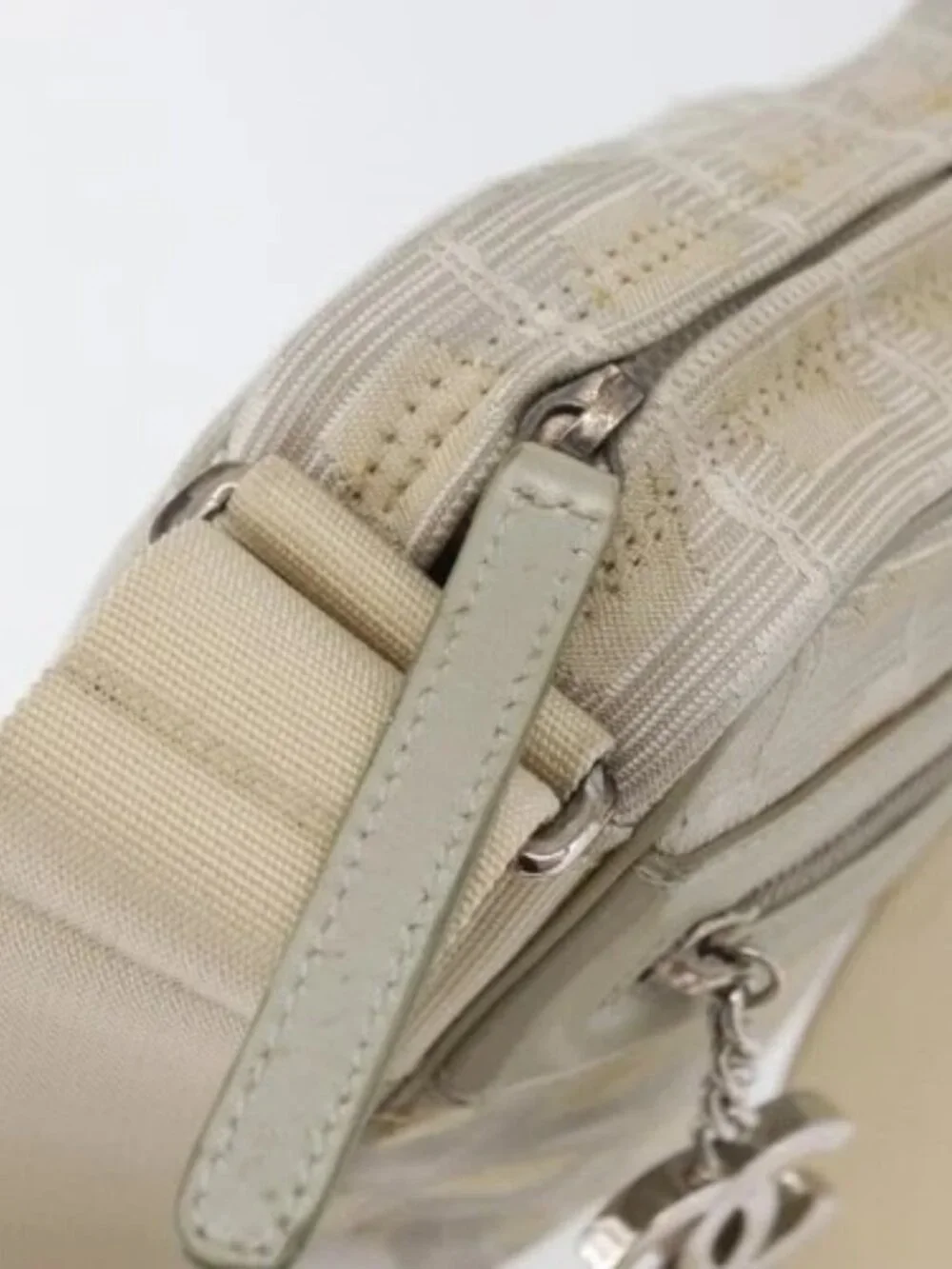 CHANEL New Travel line Shoulder Bag Nylon Beige CC Auth ka3980A